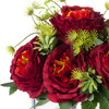  Mixed Red Silk Peony Flower in  Cube Glass Vase With Faux Water