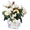 Mixed Beige Silk Ranunculus Flower in  Cube Glass Vase With Faux Water