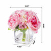 Mixed Pink Silk Peony and Hydrangea Flower in  Cube Glass Vase With Faux Water