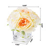 Mixed Champagne Silk Peony and Hydrangea Flower in  Cube Glass Vase With Faux Water
