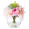  Mixed Pink Silk Rose and Dahlia Flower Arrangement in Clear Glass Vase With Faux Water