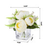  Mixed Cream Silk Peony Flower in  Cube Glass Vase With Faux Water