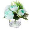 Mixed Azure Silk Peony Flower in  Cube Glass Vase With Faux Water