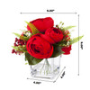 Mixed Red Silk Peony Flower in  Cube Glass Vase With Faux Water