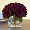 Burgundy Velvet Rose Flower Arrangement  in Cube Glass Vase With Faux Water