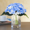 Blue Cream Silk Hydrangea Arrangement in Clear Glass Vase With Faux Water
