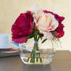 Red Beige Silk Rose and Hydrangea Mixed Flower Arrangement in Glass Vase With Faux Water
