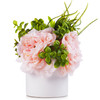 3 Large Pink Silk Peony Flower with Mixed Greenery in White Ceramic Vase