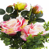 2 Large Pink Silk Rose Flower and Mixed Greenery in Clear Glass Vase with River Rock 