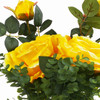2 Large Yellow Silk Rose Flower and Mixed Greenery in Clear Glass Vase with River Rock 