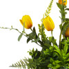Yellow Silk Tulip Flower and Mixed Greenery in Clear Glass Vase with Faux Water