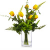 Yellow Silk Tulip Flower and Mixed Greenery in Clear Glass Vase with Faux Water