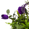 Purple Silk Tulip Flower and Mixed Greenery in Clear Glass Vase with Faux Water