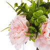 3 Large Pink Silk Peony Flower with Mixed Eucalyptus Greenery in Clear Glass Vase
