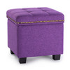 Tala 15 Inches Modern Linen Fabric Square Storage Ottoman(Purple)