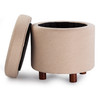 Elisa 18 Inches Modern Linen Fabric Round Storage Ottoman(Brown)