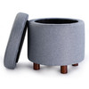 Elisa 18 Inches Modern Linen Fabric Round Storage Ottoman(Grey)