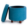 Edi 18 Inches Modern Velvet Fabric Round Storage Ottoman(Teal)