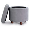 Edi 18 Inches Modern Velvet Fabric Round Storage Ottoman(Light Grey)