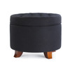Ivy 18 Inches Modern Linen Fabric Round Storage Ottoman(Black)