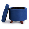 Ivy 18 Inches Modern Linen Fabric Round Storage Ottoman(Blue)