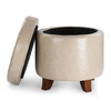 Zola 18 Inches Modern Elegant Leather Round Storage Ottoman(Beige)