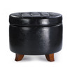  Zola 18 Inches Modern Elegant Leather Round Storage Ottoman(Black)