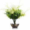 Artificial Cream Peony Flower and Eucalyptus Grass  in Clear Glass Vase With Faux Water 