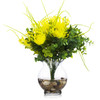 Artificial Yellow Peony Flower and Eucalyptus Grass  in Clear Glass Vase With Faux Water 
