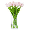  Artificial Real Touch Tulips Flower Arrangement in Clear Glass Vase With Faux Water(Pink)