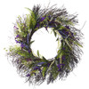 22" Artificial Lavender Flower  Wreath with Green Leaves for Festival Celebration Front Door Wall Window Party Decoration