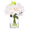 Mixed Silk Rose and Dahlia  Flower Arrangement in Clear Glass Vase With Faux Water(Blush)