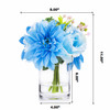 Mixed Silk Rose and Dahlia  Flower Arrangement in Clear Glass Vase With Faux Water(Blue)