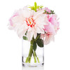 Mixed Silk Rose and Dahlia  Flower Arrangement in Clear Glass Vase With Faux Water(Pink)
