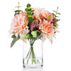 Mixed Artificial Dahlia Flower and Eucalyptus Grass Arrangement in Clear Glass Vase With Faux Water(Pink)