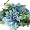 Mixed Artificial Dahlia Flower and Eucalyptus Grass Arrangement in Clear Glass Vase With Faux Water(Blue)