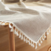 Brown High Quality Rectangle Cotton and Linen Tablecloth with Tassels