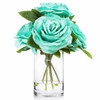 5 Large Head Velvet Rose Flower  Arrangement in Clear Glass Vase With Faux Water(Aqua)