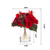 Mixed Artificial Silk Rose Flower  Arrangement in Clear Glass Vase With Faux Water(Red)