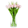 Artificial Real Touch Tulips Flower and Star Grass in Clear Glass Vase With Faux Water(Pink)