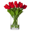 20 Pieces Artificial Real Touch Tulips Flower Arrangement in  Glass Vase With Faux Water(Red)