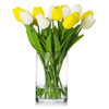 20 Pieces Artificial Real Touch Tulips Flower Arrangement in  Glass Vase With Faux Water(White Yellow)