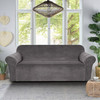 Ultra Soft Thick Stretch Velvet Fabric Sofa Slipcover  for 3 Cushion Couch Covers (Grey)