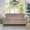 Ultra Soft Thick Stretch Velvet Fabric Sofa Slipcover  for 3 Cushion Couch Covers (Taupe)
