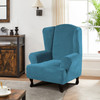 Super Stretch Velvet Slip Resistant Stylish Wingback Chair Slipcover  with Elastic Bottom(Peacock Blue)