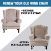 Super Stretch Velvet Slip Resistant Stylish Wingback Chair Slipcover  with Elastic Bottom(Taupe)