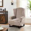 Super Stretch Velvet Slip Resistant Stylish Wingback Chair Slipcover  with Elastic Bottom(Taupe)