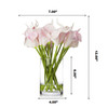 20 Pieces Artificial Real Touch Lilies Flower Arrangement in  Glass Vase With Faux Water(Pink)