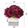  Mixed Silk Hydrangea and Rose Flower Arrangement in White Ceramic Pot(Burgundy)