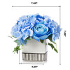 Mixed Silk Hydrangea and Rose Flower Arrangement in White Ceramic Pot(Blue)
